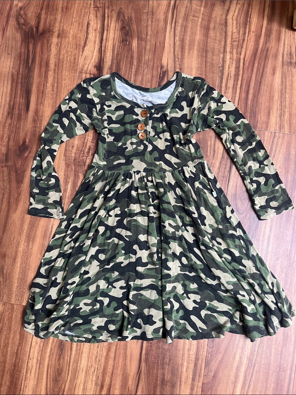 Posh Peanut Green Camo Long-Sleeve Twirl Dress